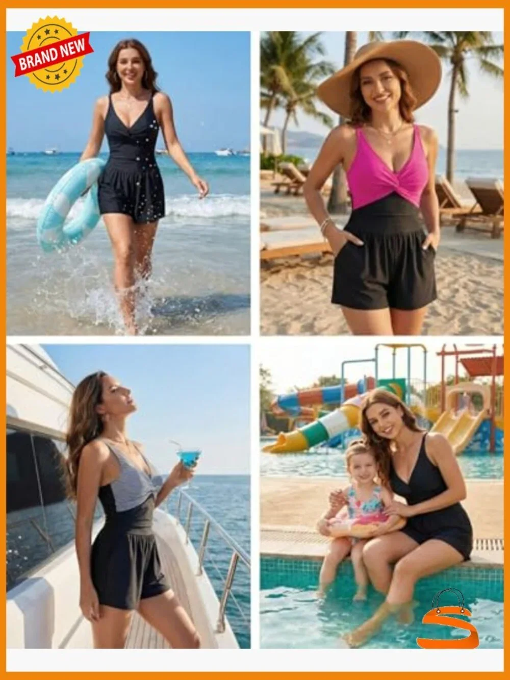 Swim Romper with Shorts Tummy Control One Piece Full Coverage Bathing Suit
